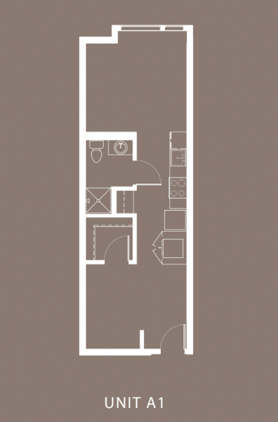 Floor plan for 1 bed, 1 bath, 510 sqft